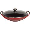 LE CREUSET WOK 36 CM IN GHISA VETRIFICATA CON COPERCHIO IN VETRO ROSSO CHERRY (CILIEGIA)
