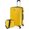 ITACA - Valigia 23Kg da stiva capiente Valigia rigida XL con ruote silenziose Valigia espandibile Trolley Grande Rigido leggero ideale per viaggi lunghi con Lucchetto a combinazione, Giallo