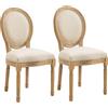 DecHome Set 2 Sedie Imbottite per Soggiorno Stile Vintage Rétro in Legno e Tessuto 49x56x96cm Bianco