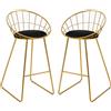 DecHome Set 2 Sgabelli Alti da Bar con Poggiapiedi Cuscino in Velluto e Struttura in Metallo Dorato Nero e Oro - 431e835