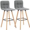 DecHome Set 2 Sgabelli da Bar con Schienale e Poggiapiedi Seduta Imbottita in Tessuto e Gambe in Legno Grigio