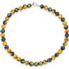 Bling Jewelry Collana di perle rotonde da 10MM in occhio di tigre marrone alternato grigio nero misto gioielli occidentali semplici per donne con fermaglio placcato argento da 19 pollici.