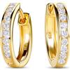 Miore Orecchini Cerchio Donna con Zirconi Brillanti in Argento 925 Placcato Oro Giallo 18K 750, Orecchino Cerchi Classici a lobo anallergici con Zirconi. Chiusura con perno passante e scatto.