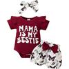 HEOXIN Vestiti Neonato Femmina, Abbigliamento Neonata Manica Corta con Bordo Volant Bottone Tutine Neonata, Farfalla Pantaloncini Elasticizzati Fascia Bambina Appena Nata Set, Rosso, 12-18 Mesi