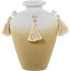 DRW Vaso da tavolo con nappe in ceramica in bianco e terra 18x18x24cm