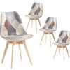 TTATC Set di 4 Sedie da Pranzo con Seduta Imbottita Multicolor, Sedie da Cucina Moderne Sedie Nordiche, Gambe in Legno Massello di Faggio,Marrone