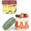 Musiwanna Set di 2 contenitori rotondi in vetro con coperchio, da 300 ml, impilabili, piccoli barattoli Overnight Oats per cereali, porridge, yogurt, chia budino, spezie (rosso e verde)
