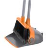 MR.SIGA Set scopa e paletta con manico lungo, scopa verticale in piedi con paletta combinata per la pulizia di ufficio, garage, ingresso, set leggero per spazzare, 131 cm, grigio e arancione