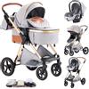 Shineey Passeggino 3 pezzi Carrozzina Ovetto Schienale Regolabile Completamente Reclinabile passeggino 3 in 1Grandi Ruote pneumatici in gomma,passeggino combinato