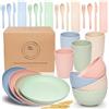 HOMGEN Set di Stoviglie da Campeggio da 54 Pezzi 4 Set di Stoviglie Colorate da Cucina con Piatti Ciotole Tazze 4 Set di Posate per Feste Picnic Piatti in Plastica Infrangibile