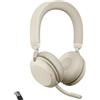 Jabra Evolve2 75 Cuffie Wireless PC con 8 Microfoni - Cuffie stereo a doppia schiuma, cancellazione attiva del rumore regolabile, adattatore Bluetooth USB-A, compatibilità con MS Teams - Beige