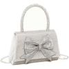 Fontanella Fashion Pochette da sera di lusso con strass da donna, design a fiocco, elegante borsa con tracolla a catena, Argento, Taglia unica