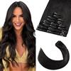 Elailite 35cm Extension Capelli Veri Clip Meches 100% Remy Human Hair 8 Fasce Lisci Lunghi Umani Naturali Donna Bellezza, 60g #01 Jet Nero