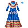Generisch Bambini bambino ragazza vestito tradizionale messicano stile nazionale a maniche lunghe danza principessa abito con copricapo Carnevale festa di compleanno vestito bambini ragazze vestiti, Blu, 6-8