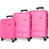 ROLL ROAD Flex Valigia rigida realizzata in ABS, un materiale, chiusura a combinazione laterale 4 ruote doppie bagaglio a mano, pratico interno con un vano, Rosa, Taglia unica, Set 3 valigie