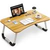 Wintem - Tavolino da Letto Pieghevole Bianco 60x40 cm con Porta Bicchiere e Supporto Tablet | Tavolino Salvaspazio da Colazione, Studio o Relax in Casa