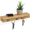 Relaxdays Mensola Portachiavi, Supporto Appendichiavi Magnetico da Parete, L: 29,5 cm, Scaffale Muro in Bambù, Naturale