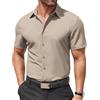COOFANDY Camicia da Uomo A Maniche Corte Camicie Formali Plain Camicia di Affari Elasticizzata vestibilità Regolare Button Down Camicie Bianco XL