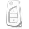 OFF WE GO Custodia Chiave Cover Chiave Guscio Chiavi per Toyota RAV4 Yaris Aygo Auris Avensis Arten Highlander Fortuner Tundra Coprichiave Macchina Copri Chiavi Telecomando Portachiavi,Argento Bianco