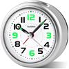 Ayybboo Sveglia da Comodino Analogica,Orologio da Tavolo Vintage Piccola Silenziosa Senza Ticchettio con Snooze e Luce Notturna,Sveglia al Quarzo da Viaggio Portatile per la Casa e L'ufficio (Argento)