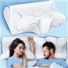 SAHEYER Cuscino Cervicale Memory Foam per Dormire Ortopedico Cuscino Antirussamento, 2 In 1 Cuscino Ergonomico per Chi Dorme Sulla Pancia, Sul Fianco e Sul Schiena, Bianco