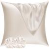 Vielit Set di 2 Federe Raso 65x65cm & 2 Scrunchies, Design con Chiusura A Busta, Morbido come una Federe Seta Cuscino, Federe Cuscini 65x65 Beige