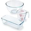 Pyrex - Kit pasticceria 3 prodotti - 1 x 0.5L misurino + 1 x 2L ciotola di miscelazione + torta Tin - Vetro borosilicato - Antigraffio - Made in France