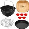 YINGRACE 21CM Accessori Friggitrice ad Aria Compatibile per Philips XL 6,2L, Moulinex 5L, COSORI 4,7L, Cecotec 5,5L, Quadrato Air Fryer Accessori 5PCS con Carta da Forno per Friggitrice ad Aria