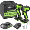 GreenWorks Kit combinato Greenworks di avvitatore a impulsi da 24V 200Nm e trapano avvitatore da 35Nm, con batteria da 2Ah e caricabatterie