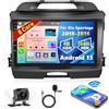 podofo 4+64G Carplay Autoradio per Kia Sportage 2010-2016, Podofo 9'' Android 13 Radio con Wireless Android Auto GPS WiFi Hifi Bluetooth RDS FM Navigazione USB SWC USB Canbus+AHD Telecamera posteriore+MIC