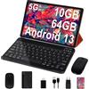 GOODTEL 10 pollici Quad-Core Android 13 Tablet 10GB RAM + 64GB ROM (1TB TF) | 5G + 2.4G WiFi | GPS| Bluetooth 5.0 | 8MP + 5MP | Tipo C, OTG, Touch Tablet con custodia, tastiera e mouse,(Rosso)
