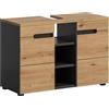 xonox.home Canu - Mobile sottolavabo da bagno in rovere artisano con struttura in basalto grigio Nb., ca. 80 x 55 x 34 cm
