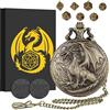 Keller & Weber Set di Dadi Mini DND con Steampunk Drago in Piedi Custodia per Orologio da Tasca, 7 pezzi in Metallo Poliedrico Set di Dadi D&D, Regali di D&D con Scatola Regalo, Accessori per Giochi di Ruolo, Bronzo