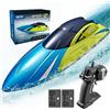 4DRC Barca RC con luce LED, 30+ minuti, auto diritto remoto barca per piscine e laghi, 20+ MPH, 2.4GHz barche da corsa, 2 batterie, Recupero capovolgimento，Stagni Regali per Adulti e Bambini