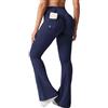 YALIZHNA Pantaloni da corsa da donna a vita alta, con tasca, elasticizzati, per palestra, yoga, allenamento, Blu, XL