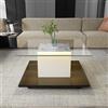 GL Store Tavolino da salotto moderno in vetro lucido con striscia LED regolabile e ruote girevoli, 80×80×40 cm, Bianco+Nero
