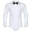 TiaoBug Camicia da Uomo Slim Fit Body da Ballo Latino Costumi da Danza con Cravatta a Farfalla Abito da Balletto Dancewear Prestazione Competizione Elegante Nero Bianco Bianco 2XL