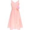inlzdz Vestito Elegante da Ragazza Fiore Estivi Abiti Lunghi in Chiffon Festa Cerimonia Matrimonio Damigella Bambina Sposa Prima Comunione Battesimo Rosa 15-16 Anni