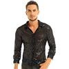 TiaoBug Camicia Disco Anni 70 Uomo Paillettes Camicia Classica Slim Fit Camicia da Ballo Danza Discoteca Maglietta Maniche Lunghe Camicietta Vest Crop Top Shirt Clubwear Nero L