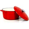 ECHTWERK Casseruola in ghisa Echtwerk con rivestimento in smalto, pentola in ghisa, padella per arrosti con coperchio, padella rotonda per pane, adatta per forni, griglie, barbecue e induzione, rosso, 3,5 L