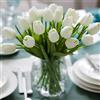 WETOP 30 tulipani artificiali in poliuretano, veri al tatto, tulipani finti, per arrangiamento, matrimoni, feste, Pasqua, primavera, casa, sala da pranzo, ufficio, decorazione (bianco, 35,6 cm di altezza)