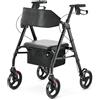 HEAO Walker - Deambulatore standard per adulti con ruote da 8 pollici e manico regolabile, deambulatore pieghevole per anziani, supporta fino a 136 kg, colore: Nero