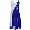 iEFiEL Vestito da Danza Moderna Bambina Abito da Pattinaggio Artistico con Paillettes Elegante Costume da Ballo Performance Ballerina 5-16 Anni Blu Scuro 15-16 Anni