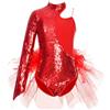 CHICTRY Paillettes Body da Danza Classica Bambina Principessa Tutu Ballerina Abito da Ballo in Tulle Leotards Una Spalla Body da Ginnastica Artistica Dancewear Rosso 13-14 anni