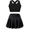 CHICTRY Completo Sportivo Bambina Canotta Sportiva + Gonna con Pantaloncini Interni Tuta da Ginnastica Tennis Golf Hockey Running Corsa Allenamento Nero 11-12 Anni