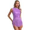 CHICTRY Tassel Vestito da Balletto Donna Abito da Ballo Jazz Latino Americano con Nappa Paillettes Leotard Body da Ballerina Samba Rumba Tango Danza Classica Viola XL