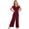 inhzoy Tuta Bambina Elegante da Cerimonia Principessa Chiffon Jumpsuit Salopetta Lunga da Matrimonio Partito Abito Formale Pantaloni a Gamba Larga Romper Jumpsuit Tutine Borgogna 11-12 Anni