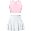 ranrann 2 Pezzi Set Completo Sportivo per Bambina Ragazza Top Canotta Sportiva Senza Manica Gonna a Pieghe Gonna da Tennis Golf Allenamento Sportwear Lavanda e nero 9-10 anni