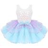 CHICTRY Costumi di Danza Classica Tutu Elegante Principessa Bambina Costume Sirena Paillettes Vestito Balletto Abito Pattinaggio Artistico Abito da Ballo Vestito per Ballerina Azzurro 8-10 Anni