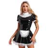 CHICTRY Wetlook Abiti Latex Donna Sexy Cameriera Francese Vestito Tubino Nero Corto Aderente Babydoll Lingerie Aperto Seno Bodycon Mini Dress Maid Costume da Notte Sesso Nero B L